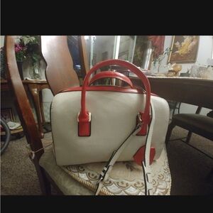 BCBGMaxAzria Red and Cream Satchel